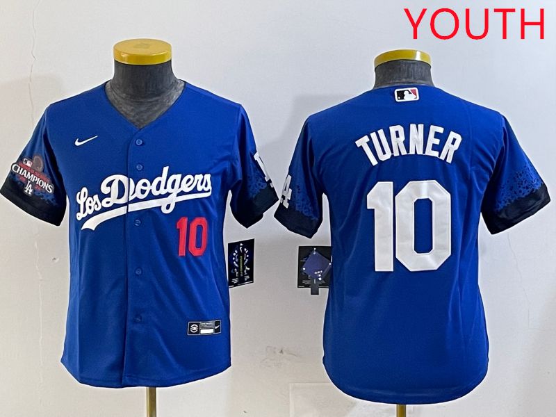 Youth Los Angeles Dodgers #10 Turner Blue City Edition 2025 Nike MLB Jersey style 3